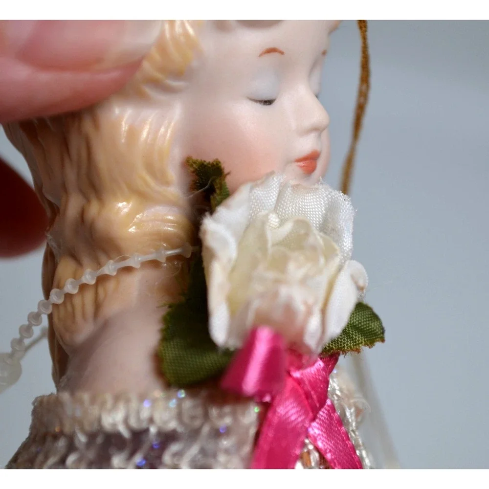 Vintage Victorian Style Hanging Christmas Tree Ornament Satchel Bisque Face 9